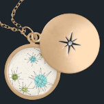 Iconic Atomic Starbursts Necklace Guldpläterat Halsband<br><div class="desc">Den här Iconic Atomic Starbursts (Iconiska atomstjärnor) har mönster i Necklace med ikoniska atomstjärnor. Det är höger! Bakgrunden till färgaden av old school, kräm med guld-spekkler är bakgrunden till perfekten för den pulserande turkosen, soothing celery och kitschy pear grönt färgad circles. Sportarna i färg placeras sporadiskt i olika storlekar med...</div>