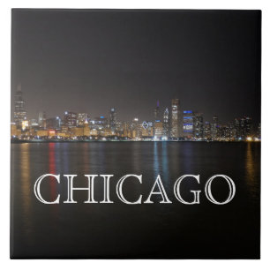 Iconic Chicago Skyline över Sjö Michigan Kakelplatta