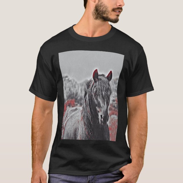 🐴 Iconic Equus Blue Roan Stallion Horse 🌌 T Shirt (Framsida)