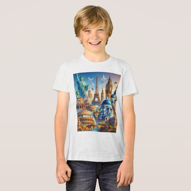 Iconic European Landmarks Collage - A Visual Jour T Shirt (Framsida Full)