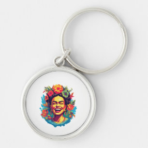 Iconic Frida Kahlo Rund Silverfärgad Nyckelring