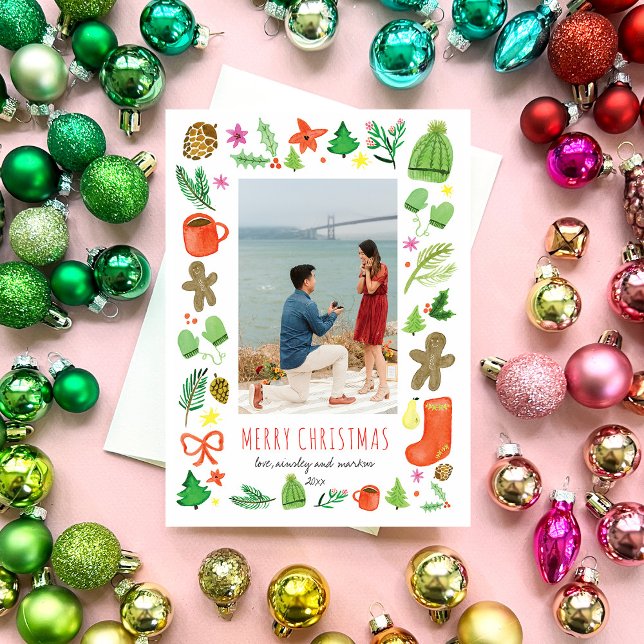 Iconic julvattenfärg julkort (Iconic Christmas Watercolor Christmas Photo Card by Erika Firm)