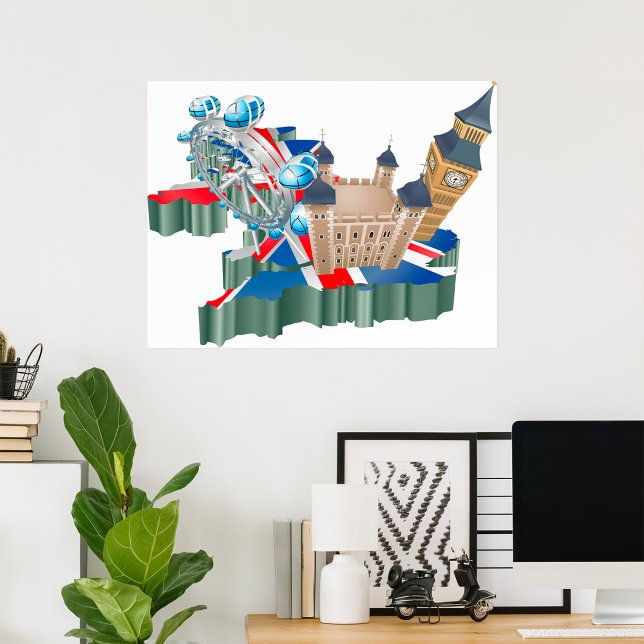Iconic London Landmarks UK Karta British Travel Poster (Skapare uppladdad)