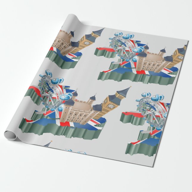 Iconic London Landmarks UK Karta British Travel Presentpapper (Utrullad)