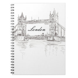 Iconic London Torn Bridge Black and White Teckning Anteckningsbok
