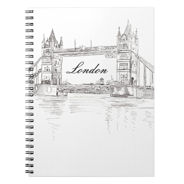 Iconic London Torn Bridge Black and White Teckning Anteckningsbok (Framsidan)