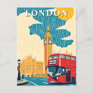 Iconic London UK Travel Vintage resor Art Vykort