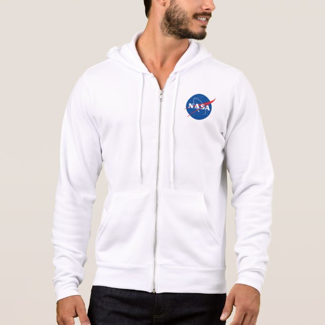 Iconic NASA Fullt-Zip Rocket White Hoodie T Shirt (Framsida)