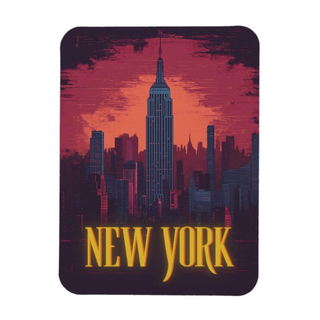 Iconic New York Cityscape - Natt Skyline Magnet (Vertikal)