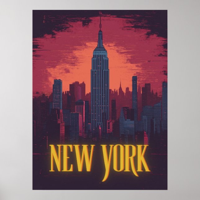Iconic New York Cityscape - Natt Skyline Poster (Framsidan)