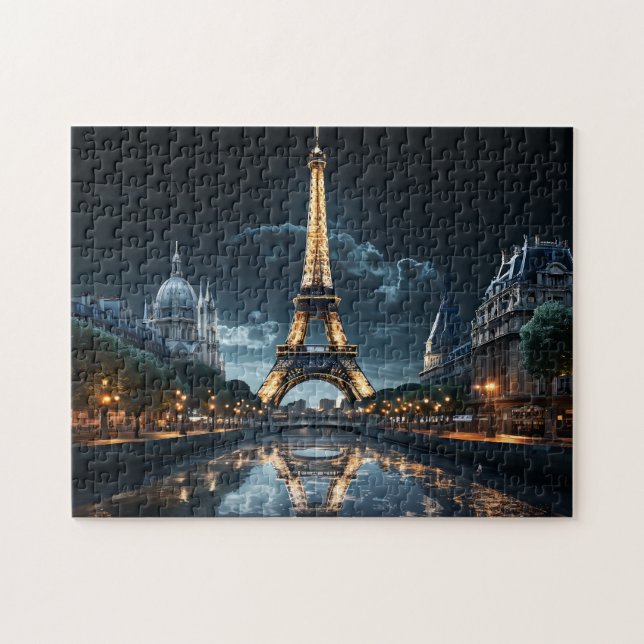 Iconic Paris Landmark Eiffel Torn och Seine River Pussel (Horisontell)