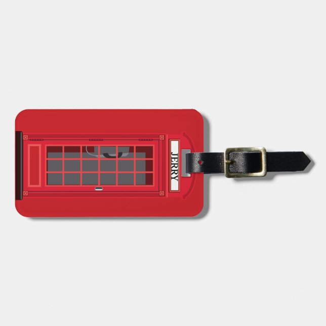 Iconic Red London Phone Booth with name reversible Bagagebricka (Horisontell Framsida)