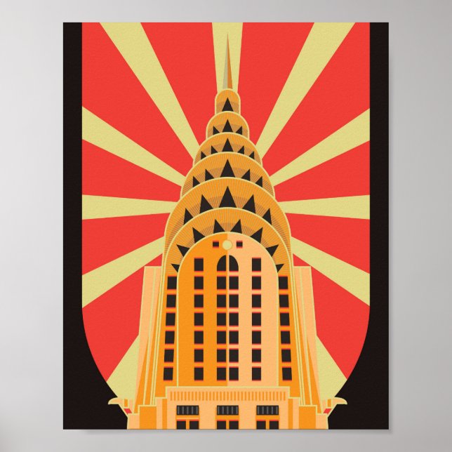 Iconic Retro Art Deco American Byggnad Poster (Framsidan)