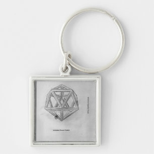 Icosahedron från 'De Divina Proportione' Fyrkantig Silverfärgad Nyckelring