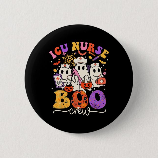 Icu Boo Crew Costume Funny Nurse Ghost Halloween Knapp (Framsida)