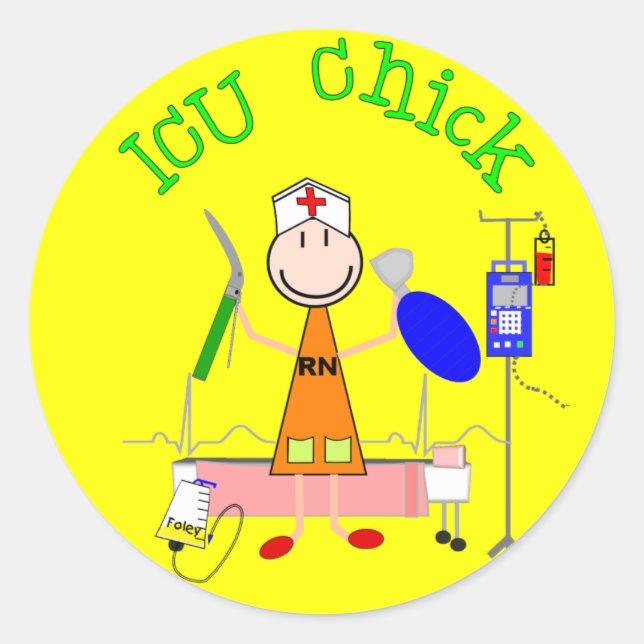 ICU-Chick (sjuksköterska) Runt Klistermärke (Framsida)