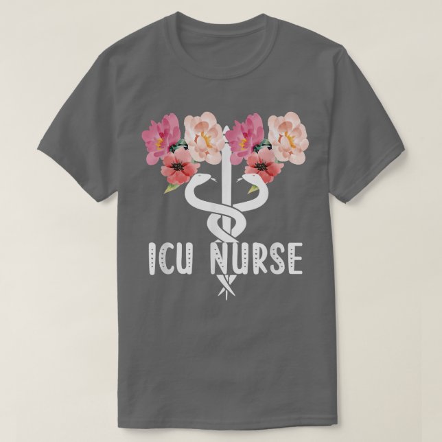 ICU Nurse Caduceus Intensive Care Unit ICU Nursing T Shirt (Design framsida)