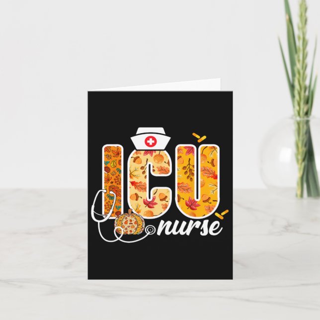 Icu Nurse Fall Höst löv Thanksgiving Healthca Kort (Framsida)