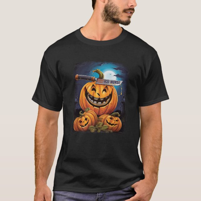 ICU Nurse Funny Halloween Roligt Pun Spooky Premiu T Shirt (Framsida)