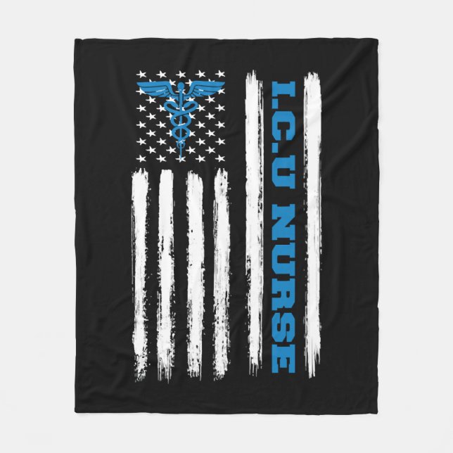 Icu Nurse Intensive Care Unit American Flagga Patr Fleecefilt (Framsidan)