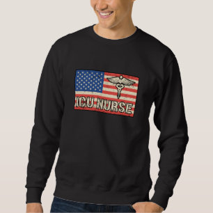 ICU Nurse Medicine Akut American Flagga Funny Lång Ärmad Tröja