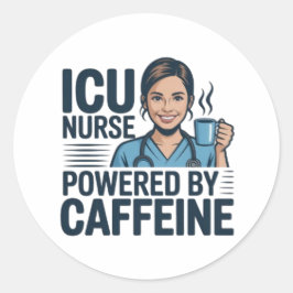 ICU Nurse Powered By Caffeine Funny Nurse Sticker  Runt Klistermärke