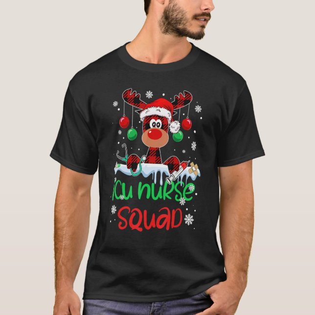 ICU Nurse Squad Christmas Reindeer Matching Pajama T Shirt (Framsida)