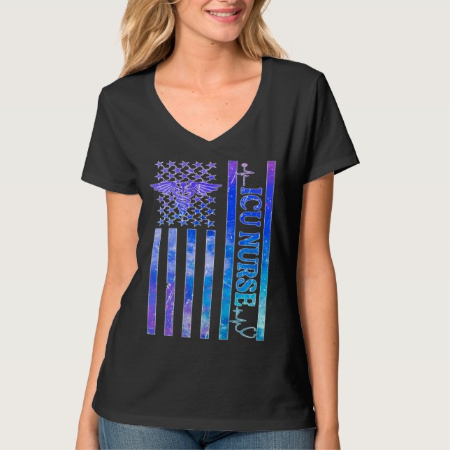 ICU Nurse US Flag Intensive Care Unit Nurse ICU Nu T Shirt (Framsida)