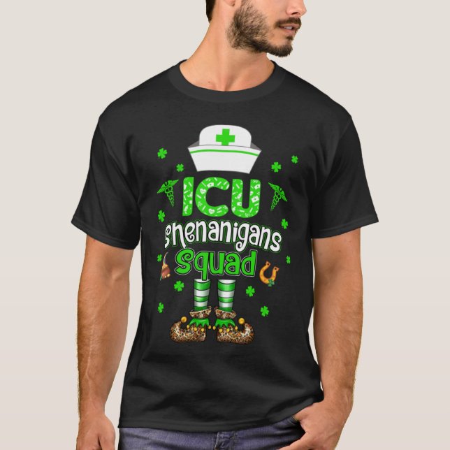 ICU Shenanigans Squad Family Group Nurse St Patric T Shirt (Framsida)