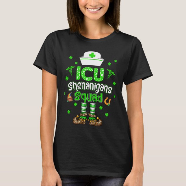 ICU Shenanigans Squad Family Group Nurse St Patric T Shirt (Framsida)