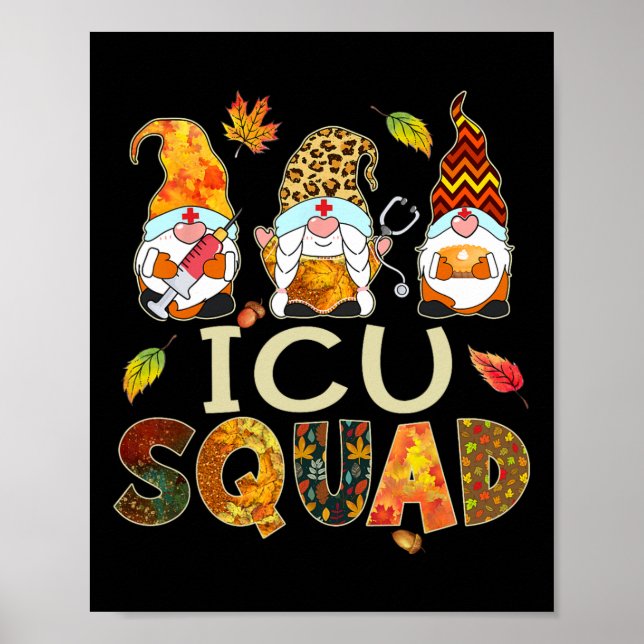 Icu Squad Gnome Nurse Leopard Thanksgiving Fall St Poster (Framsidan)