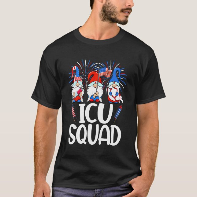 ICU Squad Gnomes Nurse 4th Of July Stethoscope Pat T Shirt (Framsida)