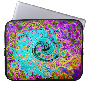 Icy Aqua Blå Groovy Abstrakt Retro Flytande Virvel Laptop Fodral