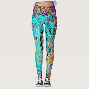 Icy Aqua Blå Groovy Abstrakt Retro Flytande Virvel Leggings