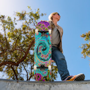 Icy Aqua Blå Groovy Abstrakt Retro Flytande Virvel Mini Skateboard Bräda 18,5 Cm