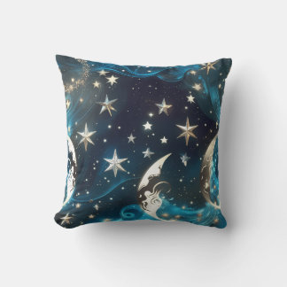 Icy Blue Celestial Moon Phases Pillow Kudde