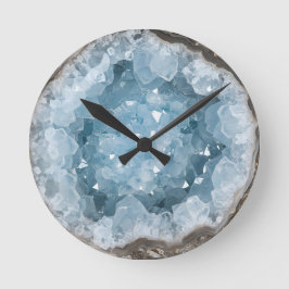 Icy Blue Celestite Crystal Geode Printed Gemstone Rund Klocka