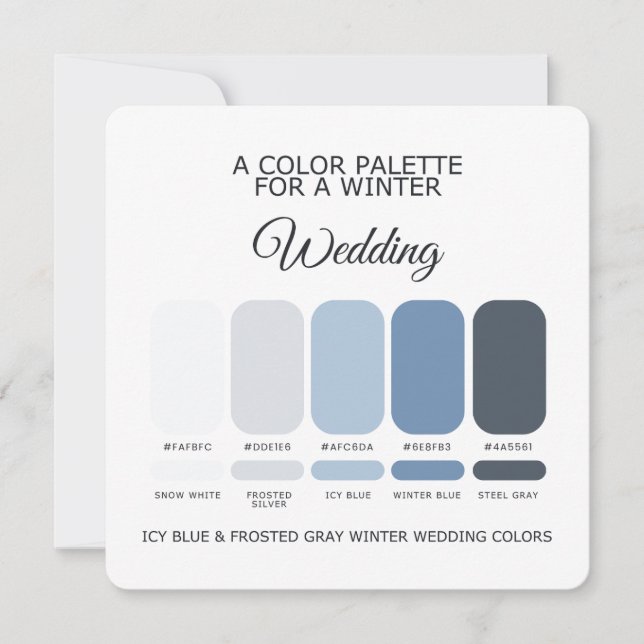 Icy Blue Frosted Gray Winter Wedding Palette Card Inbjudningar (Framsida)