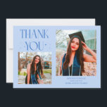 Icy Blue Graduate Thank You 2-Photo  Meddelande<br><div class="desc">Modern and whimsical graduation announcement photo card featuring 2 photos on the front and 1 on the back. The text says "THANK YOU" with twinkling stars. Add the graduate's name,  information,  and message to personalize this card. Icy blue.</div>