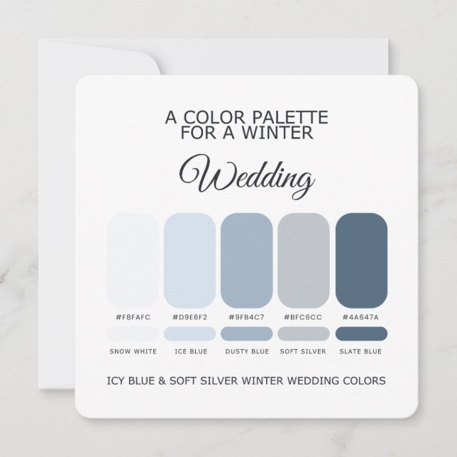 Icy Blue Soft Silver Winter Wedding Palette Card Inbjudningar (Framsida)