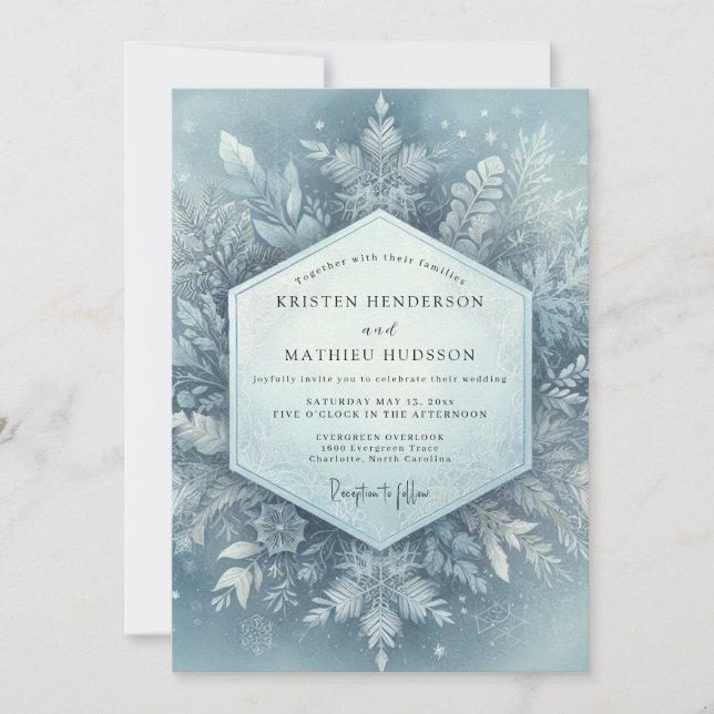 Icy Blue Winter Flora Wedding Inbjudningar (Framsida)