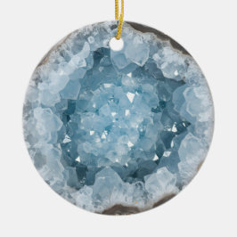 Icy Pale Blue Celestite Crystal Geode Printed Julgransprydnad Keramik