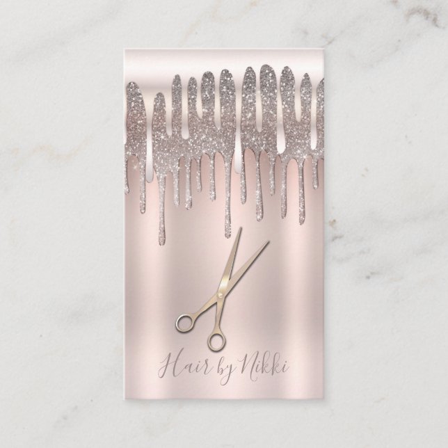Icy Rosa Guld Hårstylist Diamant Glitter Drip Visitkort (Framsida)