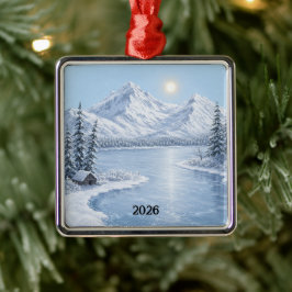 Icy Winter Premium Fyrkantig Prydnad Julgransprydnad Metall