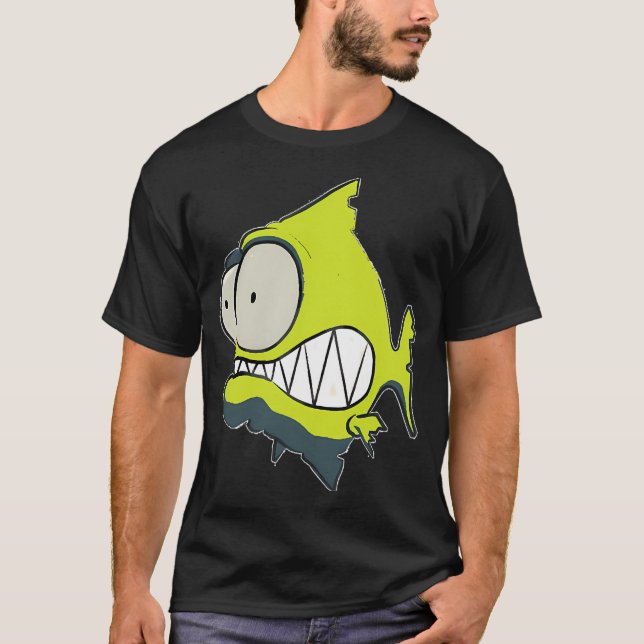 id53-7 Gul Piranha, Fisk, Söt Fisk, Rolig Fisk T Shirt (Framsida)