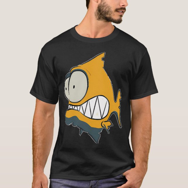 id53-8 Orange Piranha, Fisk, Söt Fisk, Rolig Fisk T Shirt (Framsida)