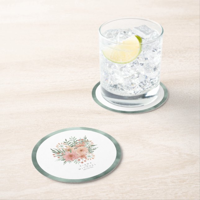  ID654 för vattenfärg Bouquet Bröllop Underlägg Papper Rund (Insitu)