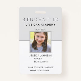 ID-bricka för Homeschool Student | Modern Grått-Lo