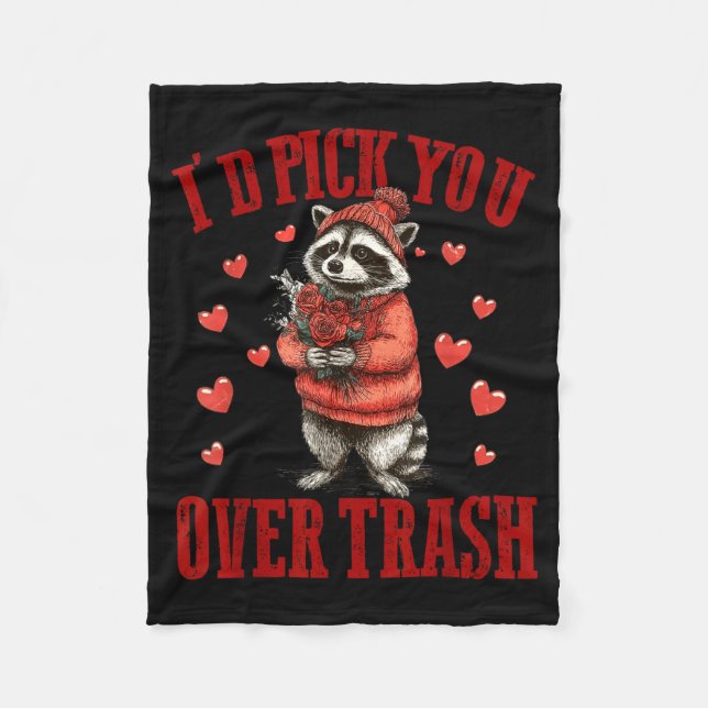I'd Ck You Over Trash Funny Raccoon Retro Valentin Fleecefilt (Framsidan)