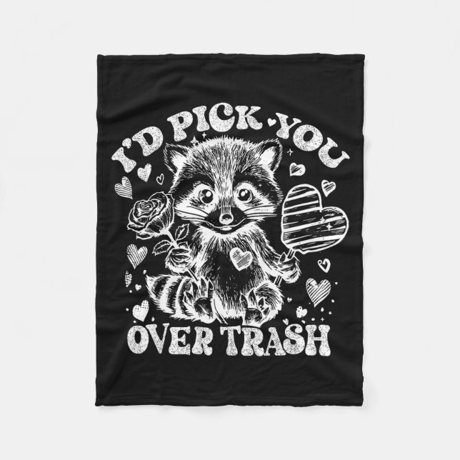 I'd Ck You Over Trash Funny Raccoon Retro Valentin Fleecefilt (Framsidan)